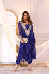 Indo-Western 3-Piece Set –  Navy Blue Kurti, Blouse & Pant – Party Wear for Women